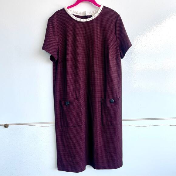 LOFT Women's Mini Dress Houndstooth Ruffle Collar - Picture 6 of 7